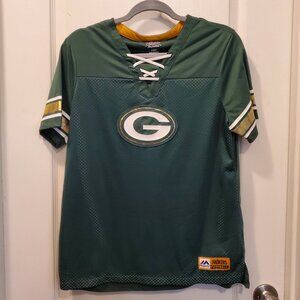 🏈 Green Bay Packers Mesh V-Neck T-Shirt Jersey with Laces - L